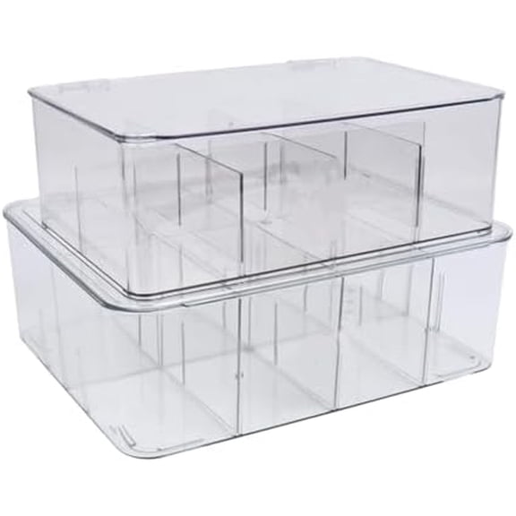 2 Pack First Aid Box, Acrylic Medicine Kit Case Organizer Empty, Divided Medicine Box First Aid Storage Box Kit with Hinge Lid, Emergency Supplies Storage Box for Home Office (Clear)