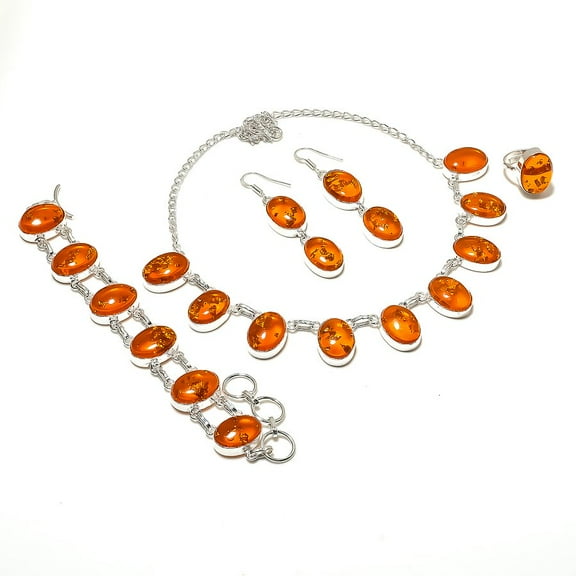 Natural Baltic Amber Gemstone Handmade 925 Sterling Silver Jewelry Set