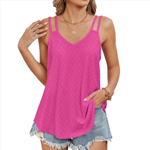 Camisola Informal con Tirantes Finos, Color Rosa Rojo, Talla Xl