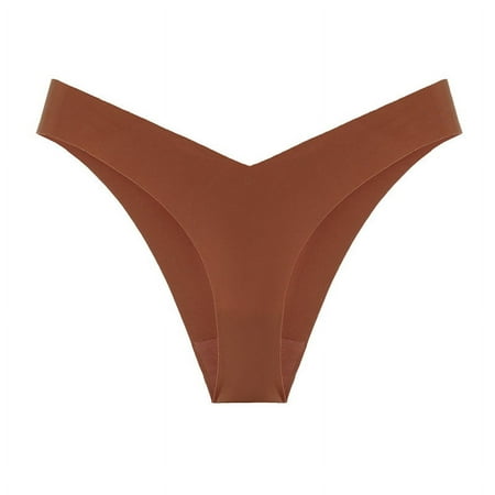 BYOIMUD Women s Seamless Thong Panty V-waisted No Show Thong Sexy Panties Cooling Microfiber Underwear Cute Clothes Fashion Gift for Women 2023 Brown XS