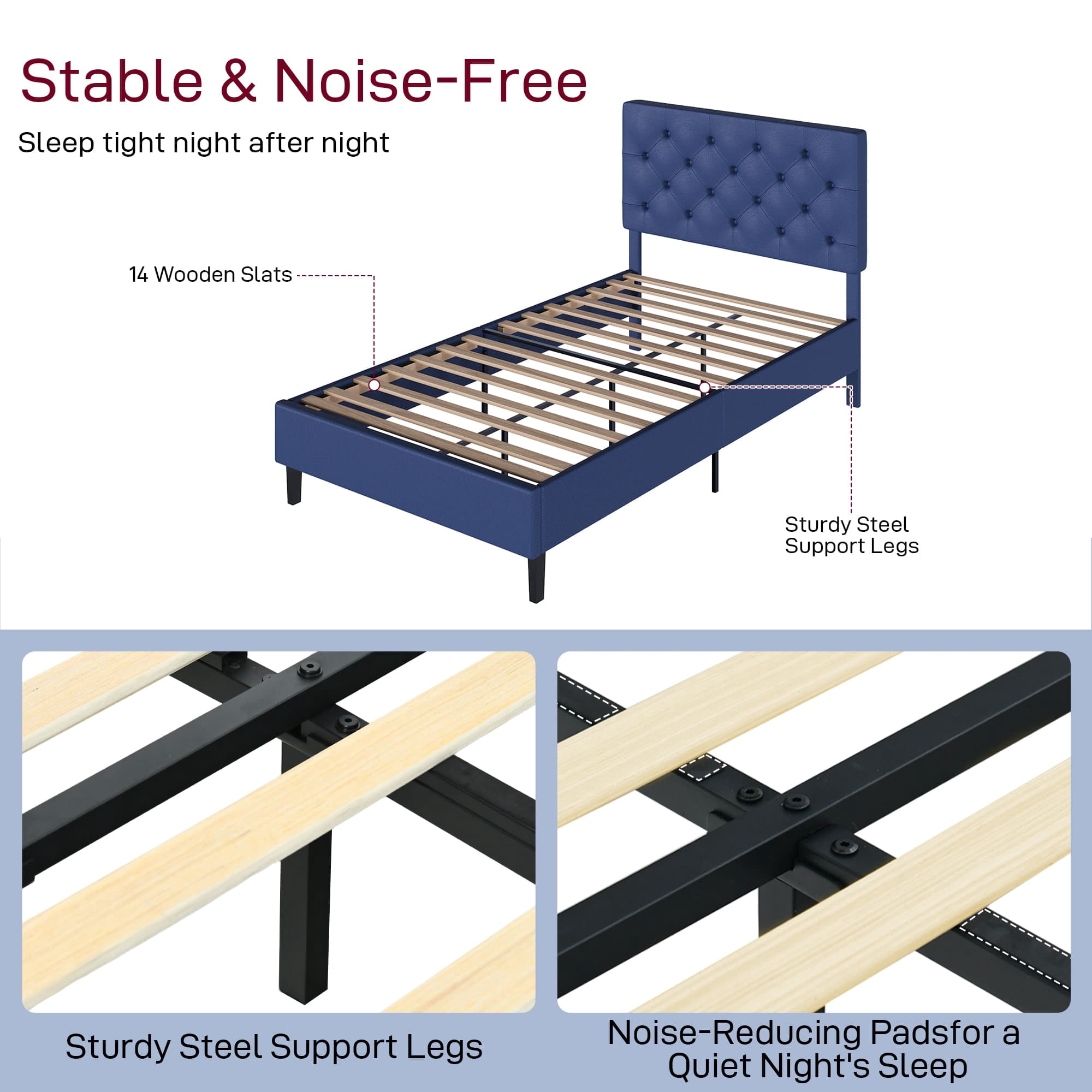 4 Ever Winner 44.13 in Upholstered and Adjustable Height Platform Bed, Twin