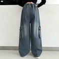 thumbnail image 4 of Otqutp Baggy Cargo Jeans for Teen Girls Y2K Elastic Waist Wide Leg Denim Pants Aesthetic Vintage Jeans with Multi Pockets, 4 of 7