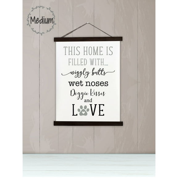 Black Wood, Canvas Sign, Home Filled with Doggie Kisses Quote Sign, Lightweight Ready to Hang Wall Hanging, 15x19-Inch