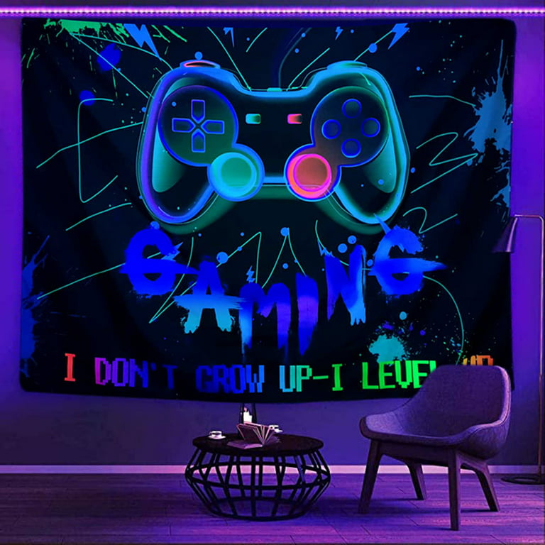 Blacklight Gaming Tapestry for Boys Room Wall Hanging, UV Reactive Video  Game Decor, Black light Gamer Decoration Bedroom 60X40inches 