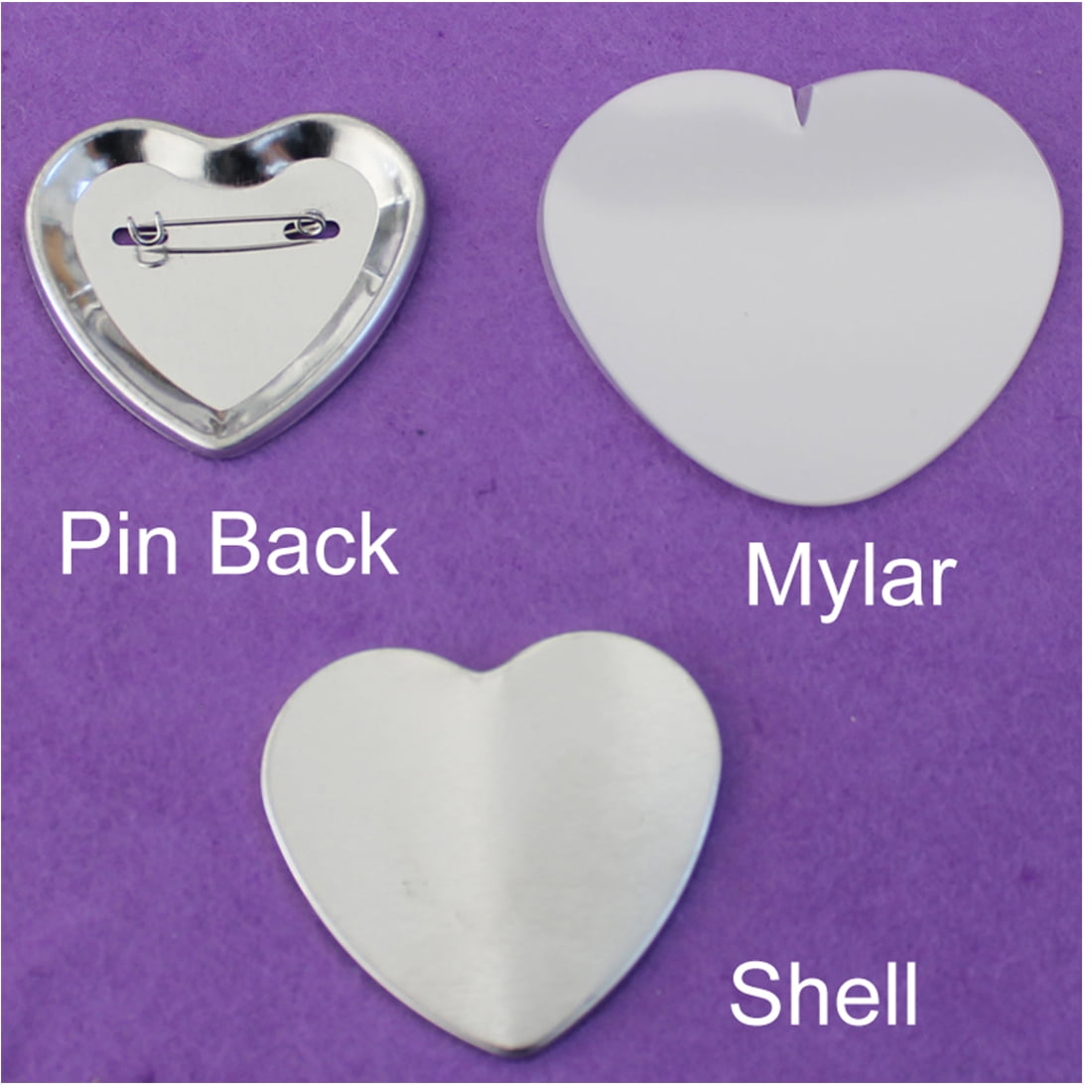 INTBUYING 100set Heart-Shaped Badges Pin Back Button Metal for DIY Craft