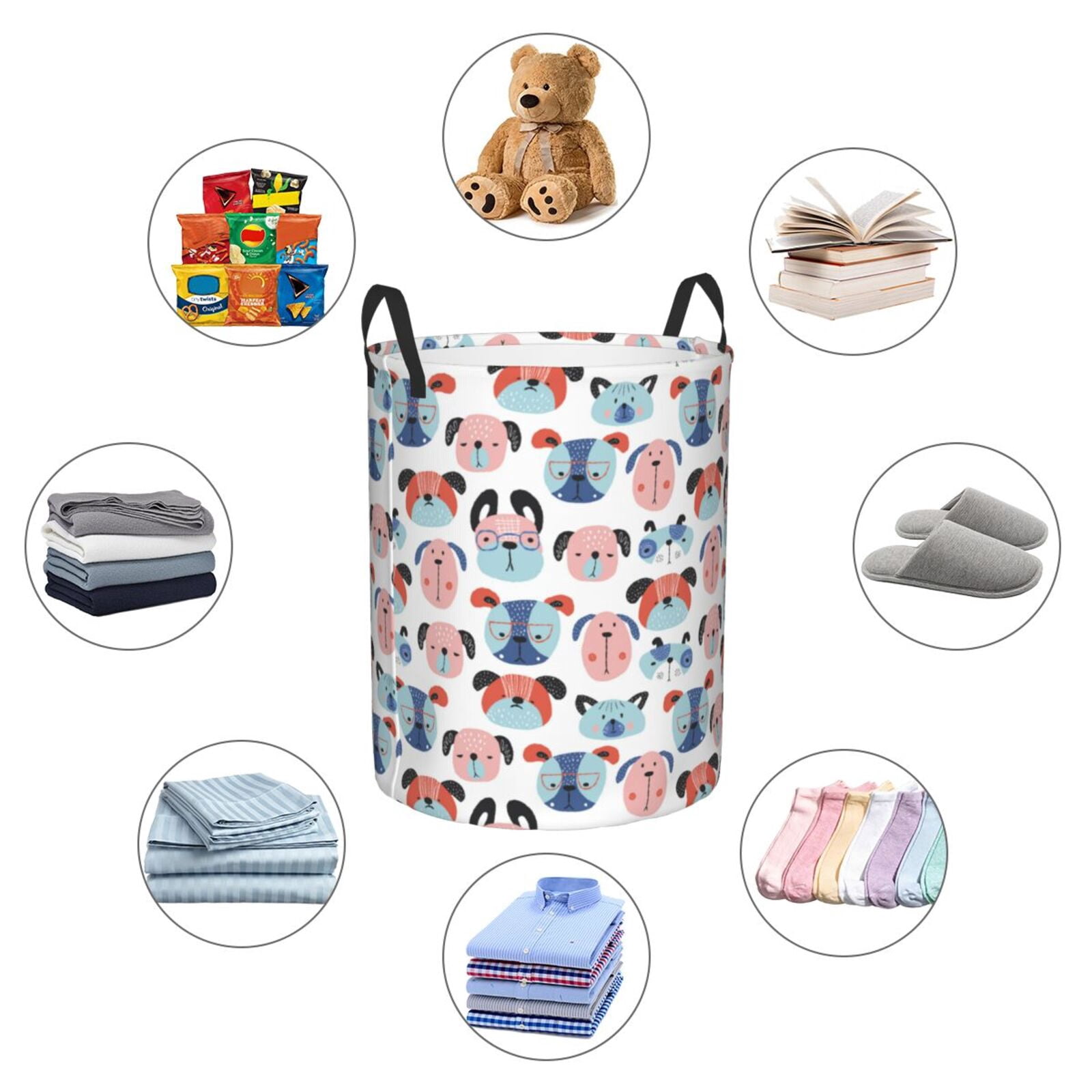 Large Laundry Basket with Handles - Dog colorful Kids Baby Dirty Clothes Laundry Hamper for Bedroom Aesthetic