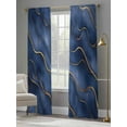 thumbnail image 2 of Abstract Marble Texture Sheer Curtains 108 inches Long 2 Panels Set Deep Blue Gold Wave Art Tiers Sheers Rod Pocket Small Window Short Curtains for Kitchen Cafe, Each 52" W x 108" L, 2 of 7