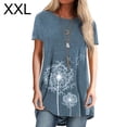 thumbnail image 1 of T-shirt Femme Imprimé Blouse Décontractée Manches Courtes Blouse Femme Haut Imprimé Col Rond Haut, Bleu, TTG, 1 of 6