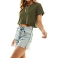 thumbnail image 2 of Women's Boxy Crop Top Round Neck Short Sleeve Casual 100% Cotton Cropped Tee T-Shirt, Forest Green, Small, 2 of 10