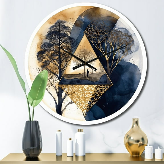 Designart "Abstract Landscape with Mountains, Moon, and Tree III" Modern Geometric Oversized Wall Clock