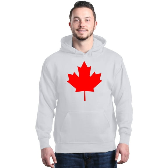 Shop4Ever Men's Canada Red Leaf Canadian Flag Hooded Sweatshirt Hoodie XX-Large White