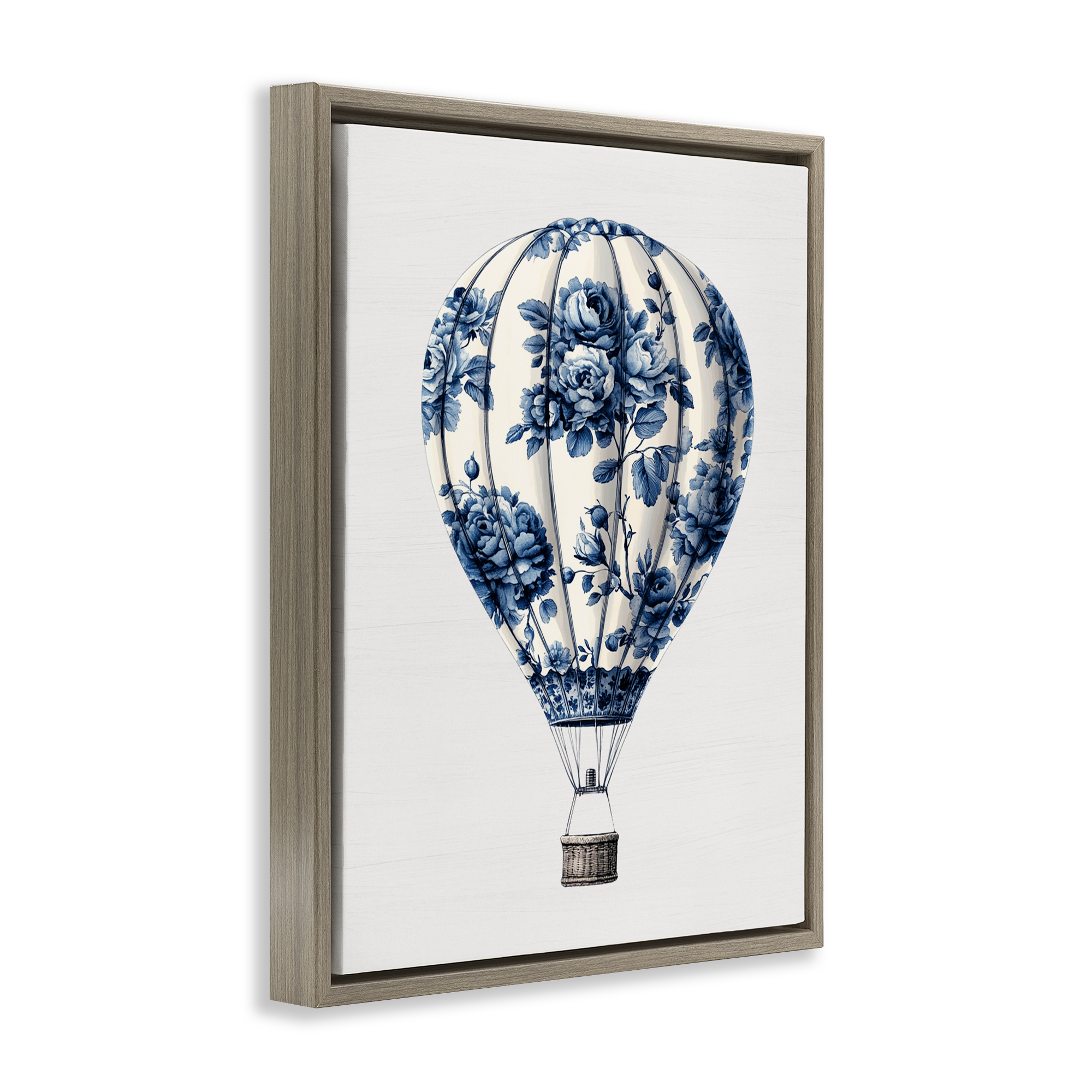 Vintage Toile Hot Air Balloon Brown Framed Floater Canvas Wall Art, design by Lettered and Lined