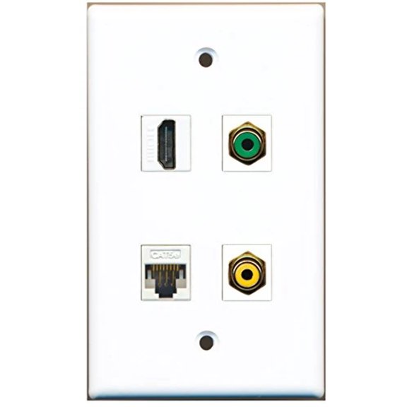 RiteAV - 1 Port HDMI 1 Port RCA Yellow 1 Port RCA Green 1 Port Cat5e Ethernet White Wall Plate