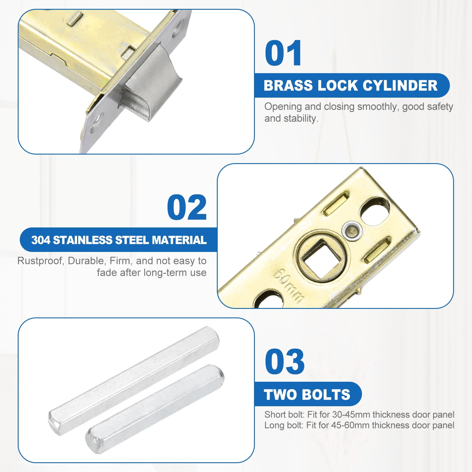 Uxcell Round Recessed Door Lock, (Lock Length 3.46 Inch, Silver) (1 Set), Recessed Door Knob, Suit for - Bedrooms/Kitchens/Bathrooms