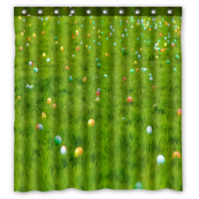 ABPHQTO Spring Meadow Easter Eggs Grass Cortina de ducha de poliéster impermeable y ganchos 160x180 cm