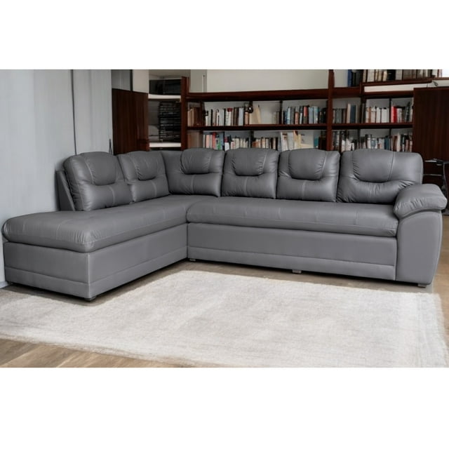 Sala Esquinera de Piel Genuina, Sofá y Cheise Long, 5 plazas, Lado Izquierdo, Modelo Verona, Color Gris Oxford, Elegante, cómoda y confortable, Hecho en Mexico. Medidas 285 X 200 X 90 cm.