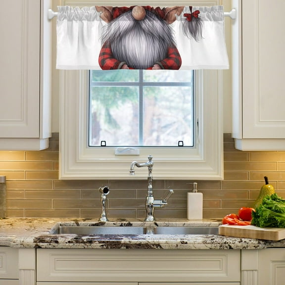 Red Gnome Heart Curtain Valances Farmhouse Design Window Treatment Decor Blackout Rod Pocket for Windows Living Room Kitchen 54" x 18"