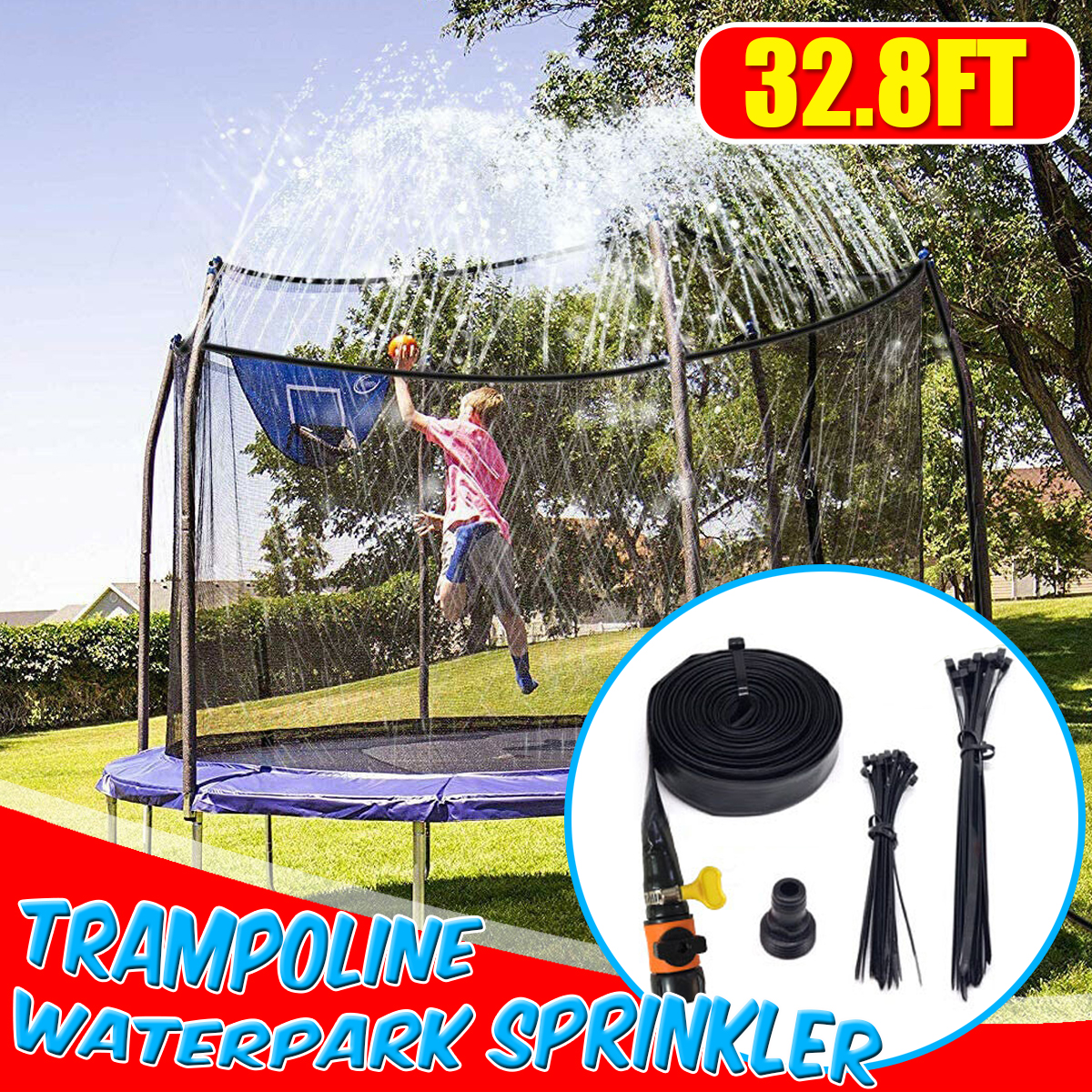 Trampoline Waterpark Sprinkler Outdoor Kids Water Sprinkler Toy 32.8FT