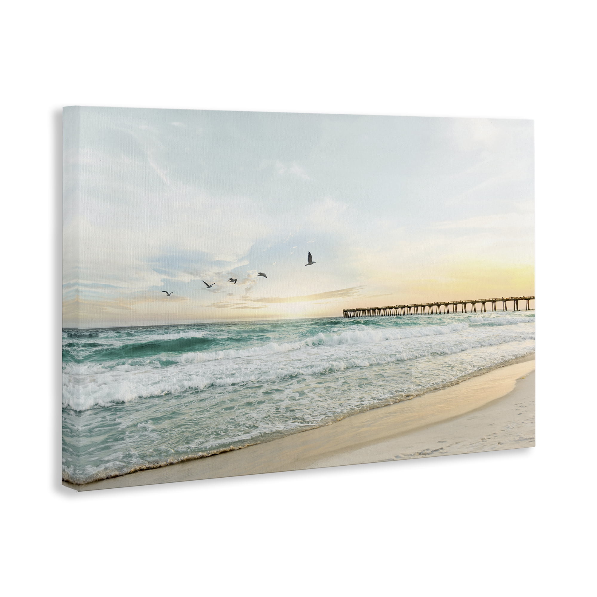Stupell Industries Birds at Beach Pier Landscape & Nature Photography Wrapped Canvas Art Print Wall Art, 36 x 24