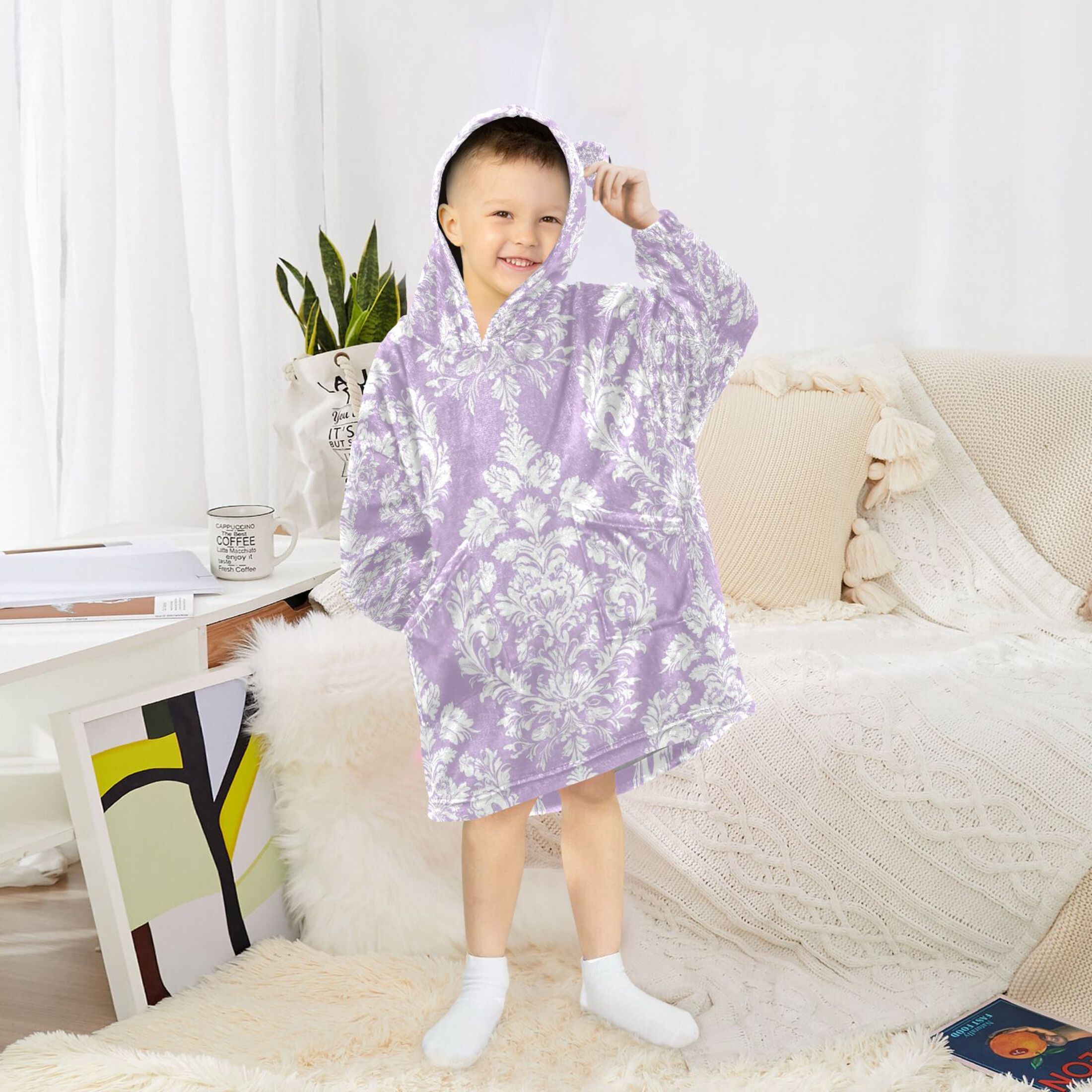 YAZAOO Kids Wearable Blanket Hoodie Warm and Cozy Elegance in Lavender Flannel Sweatshirt