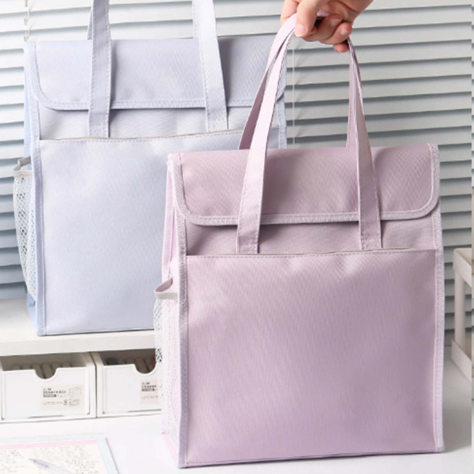 WMGHA File Folder Tote Bag with Handle,Portable Document Organizer Box for Letter Size File Folder,Hanging Filing Box Desktop File Folder Document Storage Organizer with Pockets for Home Office