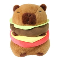Kawaii Cute Hamburger Capybara Plush Burger Food Capibara Stuffed Animal Plushies Toys Hugging Gifts for Kids Brown 10 inch