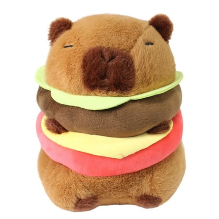 Kawaii Cute Hamburger Capybara Plush Burger Food Capibara Stuffed Animal Plushies Toys Hugging Gifts for Kids Brown 10 inch