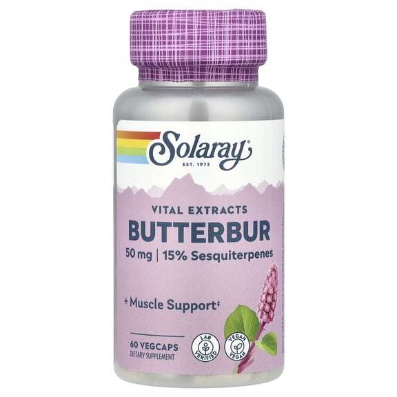 Solaray Butterbur Root Extract 50mg | Support for Healthy Vascular Smooth Muscle, Blood Flow, Respiratory Function & Urinary System Health | 60ct