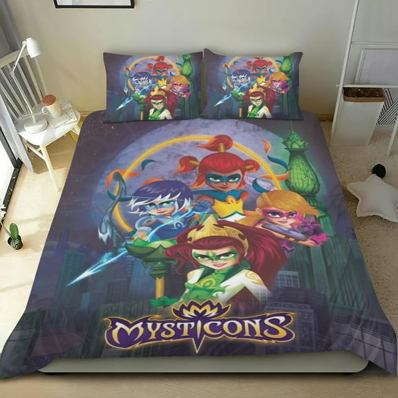 Mysticons Themed Bed Sheet Set Three Piece Set 53x79 In ches Comfortable And Skin Friendly Unique Design Creating A Star Studded Night Home Gifts For Family Friends fans