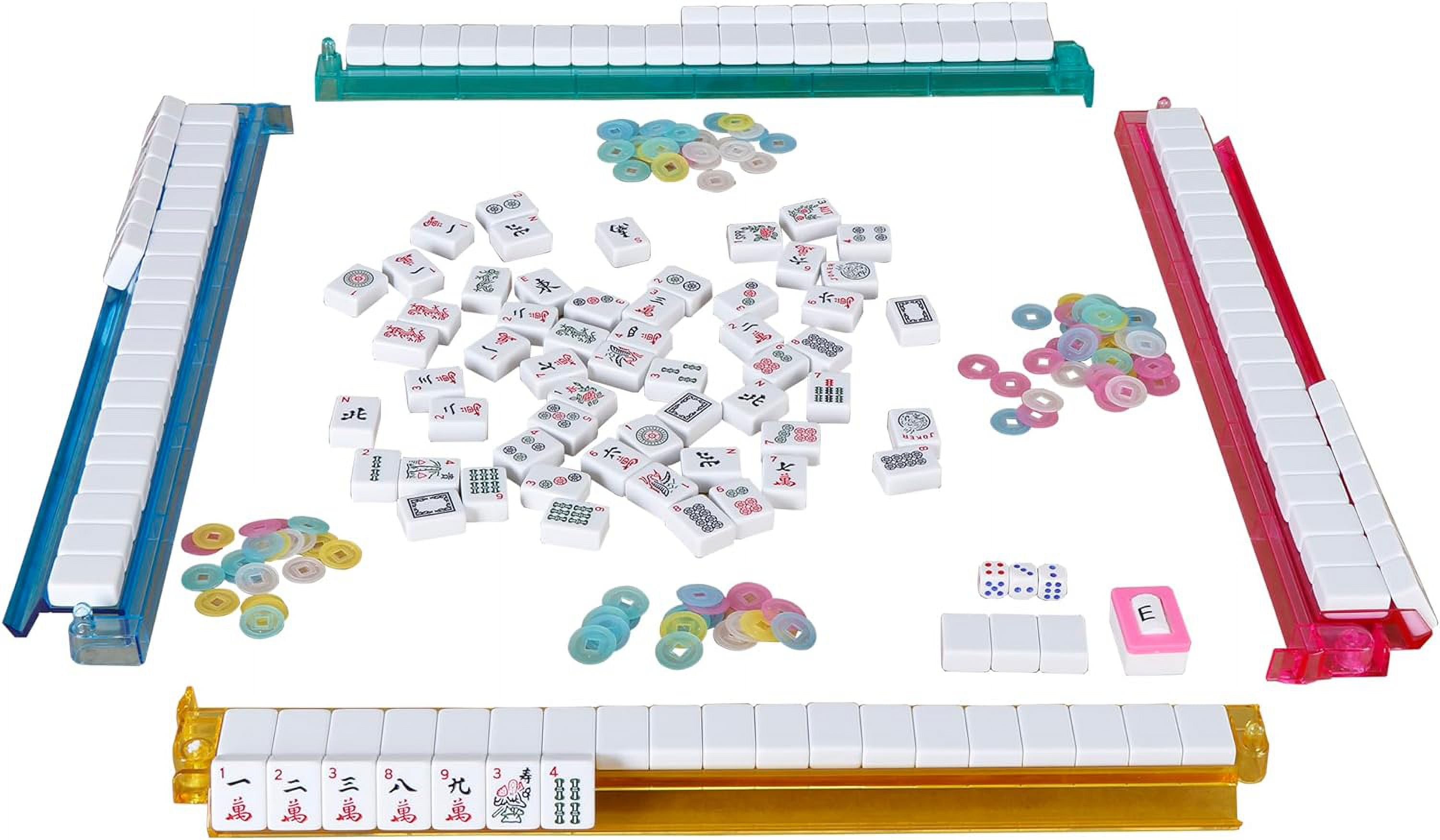 NIUMU American Mahjong Mah Jongg Set 166 Tiles 4 All-in-One Color Rack/Pushers Soft Bag Full Size Complete Mahjongg Ma Jong Set (Blue)