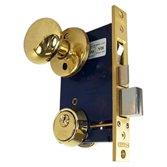 Iron Gate Lock - Marks 22AC RHR Double Cylinder Mortise Lock Set, 2-1/2" Backset, Polished Brass Finish, Ornamental Design, Thru-Bolted Security
