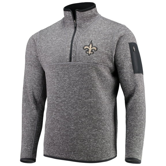 Men's Antigua Charcoal New Orleans Saints Fortune Quarter-Zip Pullover Jacket
