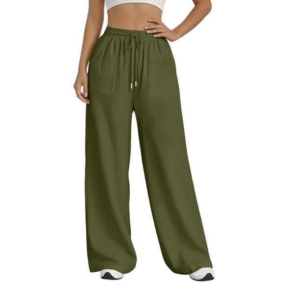 Gamivast Linen Pants for Women Baggy High Waisted Drawstring Pull on Pants with Pockets Lightweight Wide Leg Palazzo Pants Beach Vacation Casual Resort Everyday Wear