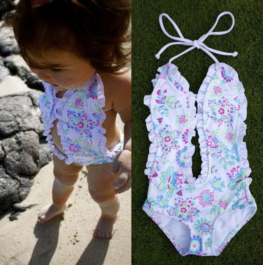 Floral Girls Baby Halter Split Bikini Swimwear Bathing Suit Swimsuit