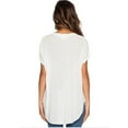 thumbnail image 3 of Women's Ladies V Neck Short Sleeve Front Short Back Long Solid Loose Women's Chiffon Shirt Top, 3 of 3
