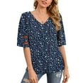 thumbnail image 3 of Pompotops Blouse à Col en V pour Femmes, Blouse à Panneau en Maille, Manches Cloche, Hauts Amples, 3 of 9