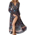 thumbnail image 1 of ZESICA Femmes Bohème Imprimé Floral Wrap V Cou Manches Courtes Split Beach Party Maxi Robe, 1 of 2