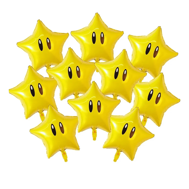 Kit 10 Globos Para Super Mario Bros Fiesta Estrellas Xtellar Doradas