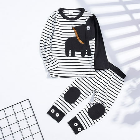 

Fidelma Girls Outfits&Set Newborn Baby Boys Girls Elephant Striped Print T-Shirt Tops Set Casaul Clothes Black-90