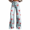 thumbnail image 2 of Delayuji Women's Pants Heart Printed Casual Wide Leg Pants Valentine's Day, 2 of 4