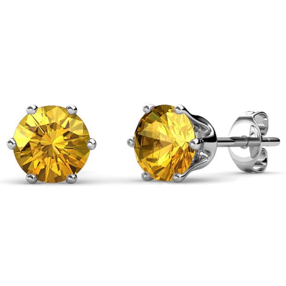 Cate & Chloe Birthstone Stud Earrings, 18k White Gold Plated Earrings with  1ct Garnet Gemstone Swarovski Crystals