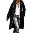 thumbnail image 2 of Oversize Winter Coats for Women, Women's Fashion Large Size Solid Color Zipper Hooded Plus Velvet Thickened Long Sleeve Jacket Black L, 2 of 6