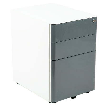 UPC: 0889142556053 | Flash Furniture Warner Modern 3-Drawer Mobile Locking Filing Cabinet with Anti-Tilt Mechanism & Letter/Legal Drawer  White with Charcoal Faceplate
