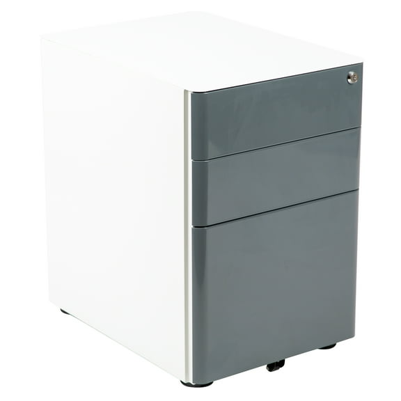 Flash Furniture Warner Modern 3-Drawer Mobile Locking Filing Cabinet with Anti-Tilt Mechanism & Letter/Legal Drawer, White with Charcoal Faceplate
