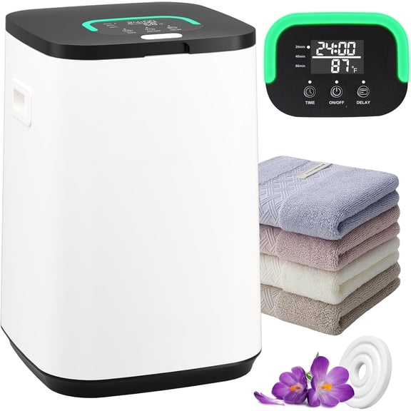 Behome Tower Warmer, 23L Large Hot Towel Warmers Bucket with LED Display, Auto Shut Off, Child Lock, Heat Timer 20/40/60 Min Adjustable, for Hot Tub, Bathroom, Spa, White