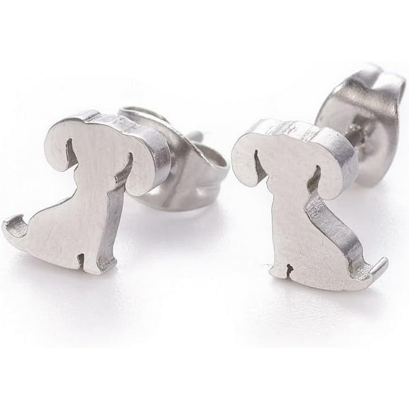 6 Pair 304 Stainless Steel Puppy Stud Earrings Non-allergenic Earrings Dog Silhouette Earrings Ornament for Women DIY Necklace Bracelet Earring Jewelry Craft Making 7x8mm Pin: 0.8mm