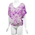 thumbnail image 4 of Made by Johnny Women's V-Neck Short Sleeve Tie Dye Drape Dolman Top XXXL WHITE_PURPLE, 4 of 6