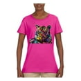 thumbnail image 2 of Wild Bobby Colorful Rainbow Siberian Tiger Animal Lover Women Graphic Tee, Fuschia, 3X-Large, 2 of 5