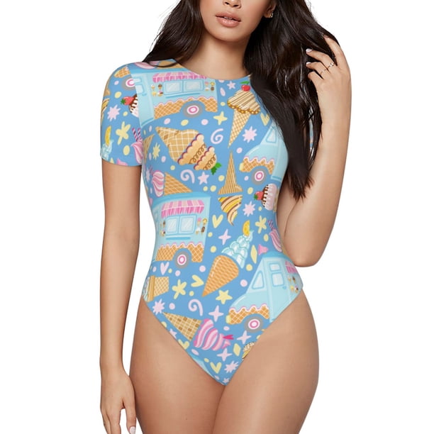 Balery Icecream Truck Body de cuello redondo de manga corta para mujer Tops de manga corta Tops básicos-X-Large