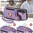 thumbnail image 4 of Asuwish Phone Case for Samsung Galaxy S24 FE 5G Wallet Cell Cover with Tempered Glass Screen Protector Slim Lanyard Wrist Strap RFID Ring Stand Credit Card Holder Slot S 24 EF AI S24FE 24S Purple, 4 of 10
